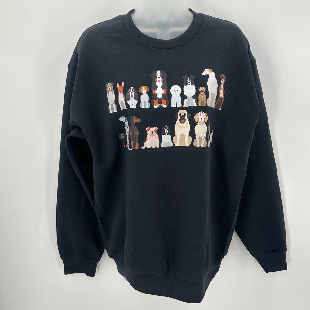 Dogs Sweatshirt Adult M Gildan Heavy Weight Black Graphic Crewneck Pullover L/S